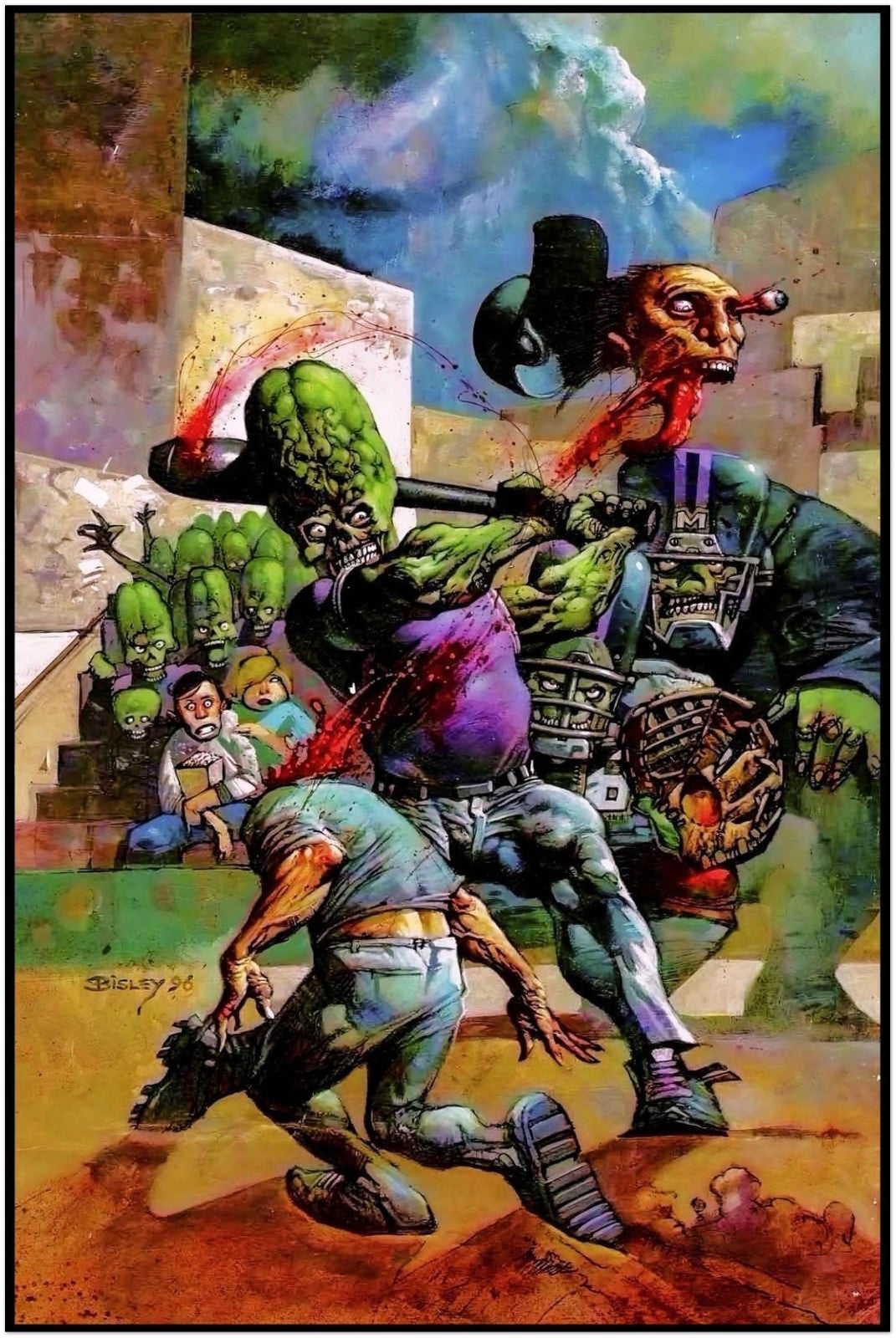 MARS ATTACKS POSTER – SIMON BISLEY BASEBALL COVER – TOPPS 1996 ART PRINT