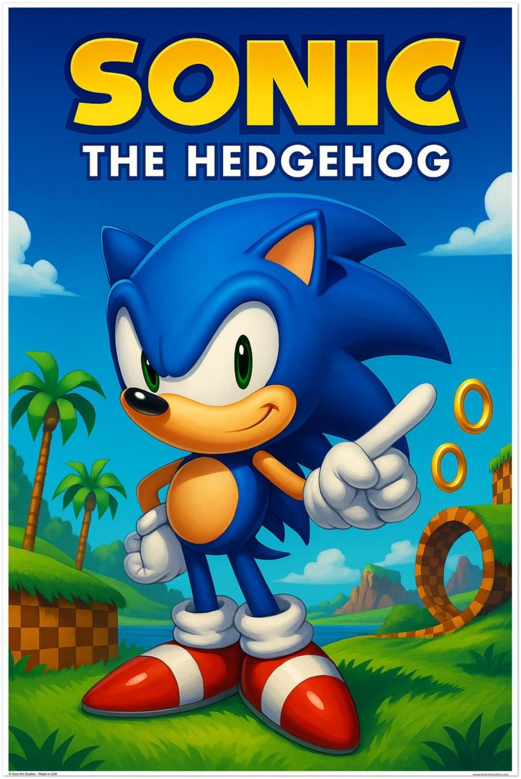 SONIC THE HEDGEHOG POSTER - GREEN HILL ZONE RINGS SEGA GAMING RETRO CLASSIC