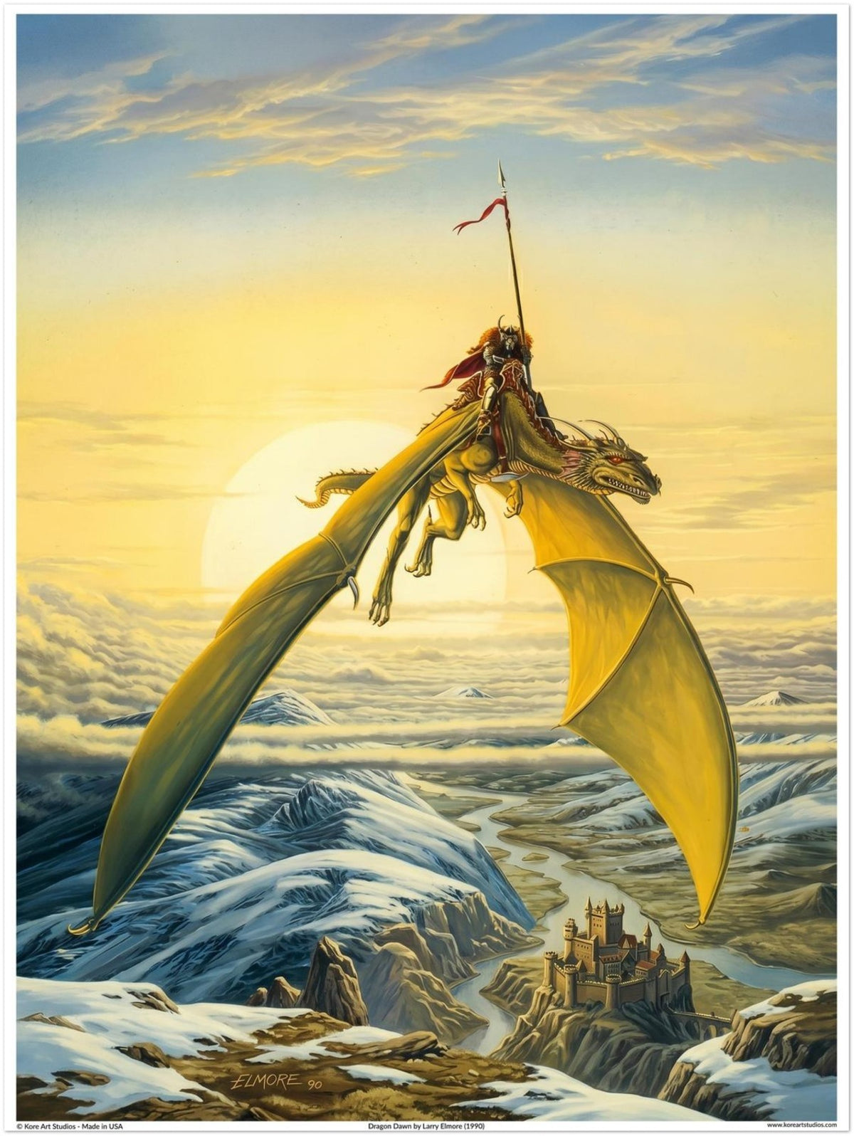 Dragon Dawn - Dragon Rider Above Taladas by Larry Elmore (1990)