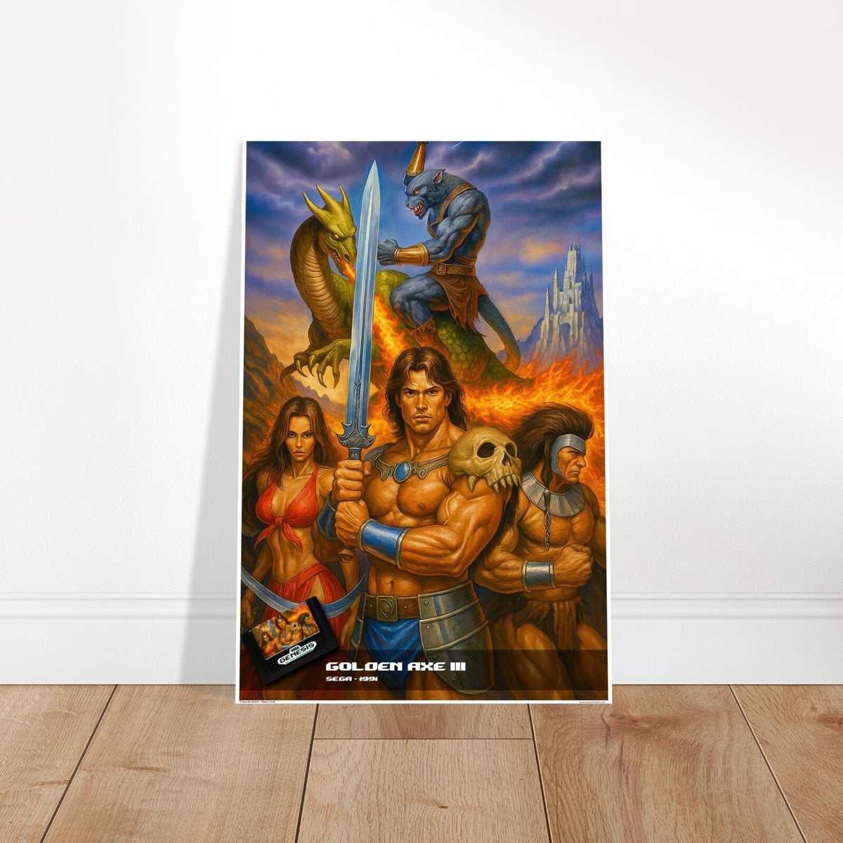 GOLDEN AXE III SEGA GENESIS 1993 POSTER - BARBARIAN WARRIOR SWORD DRAGON 2