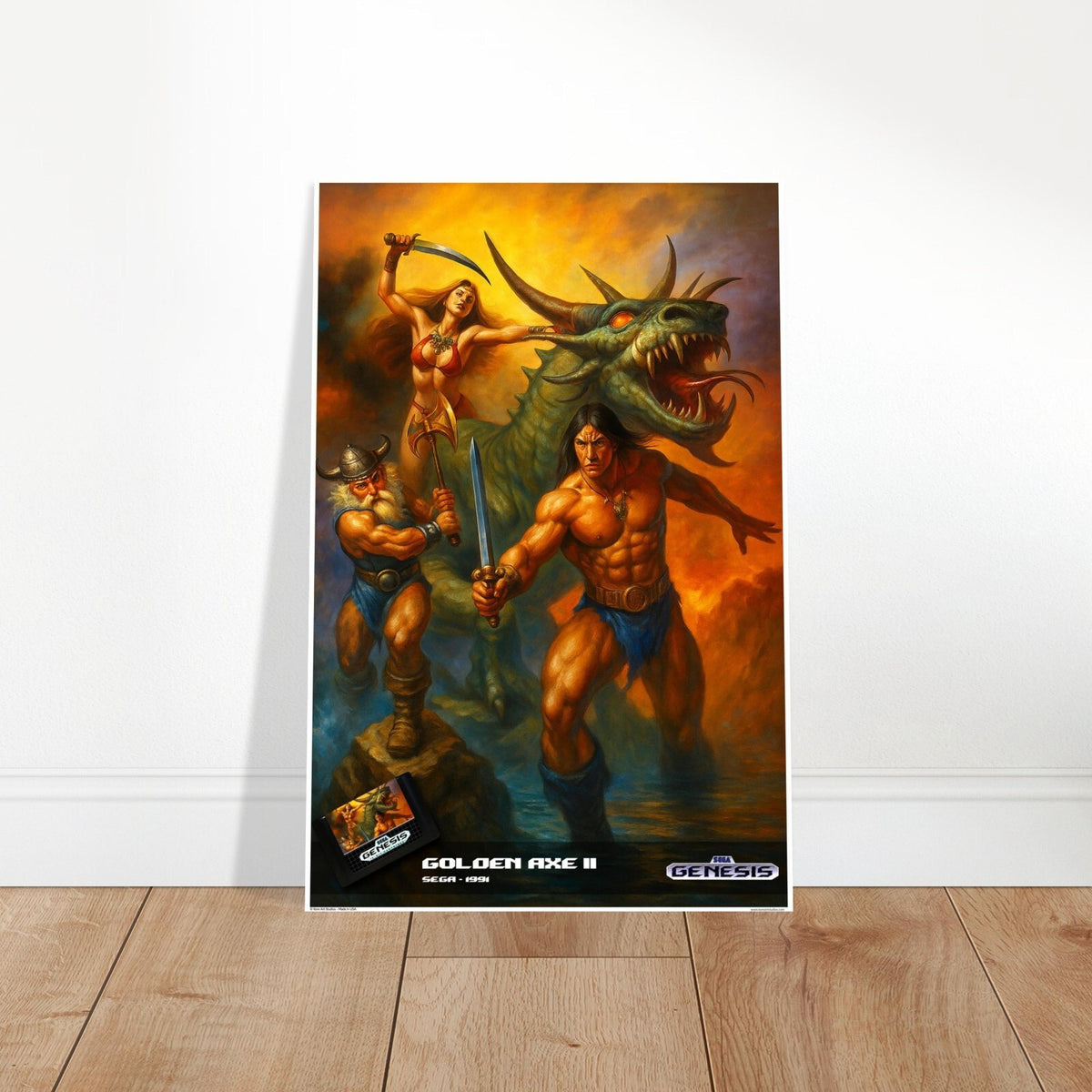 GOLDEN AXE II SEGA GENESIS 1991 POSTER - BARBARIAN DRAGON SWORD FANTASY 2