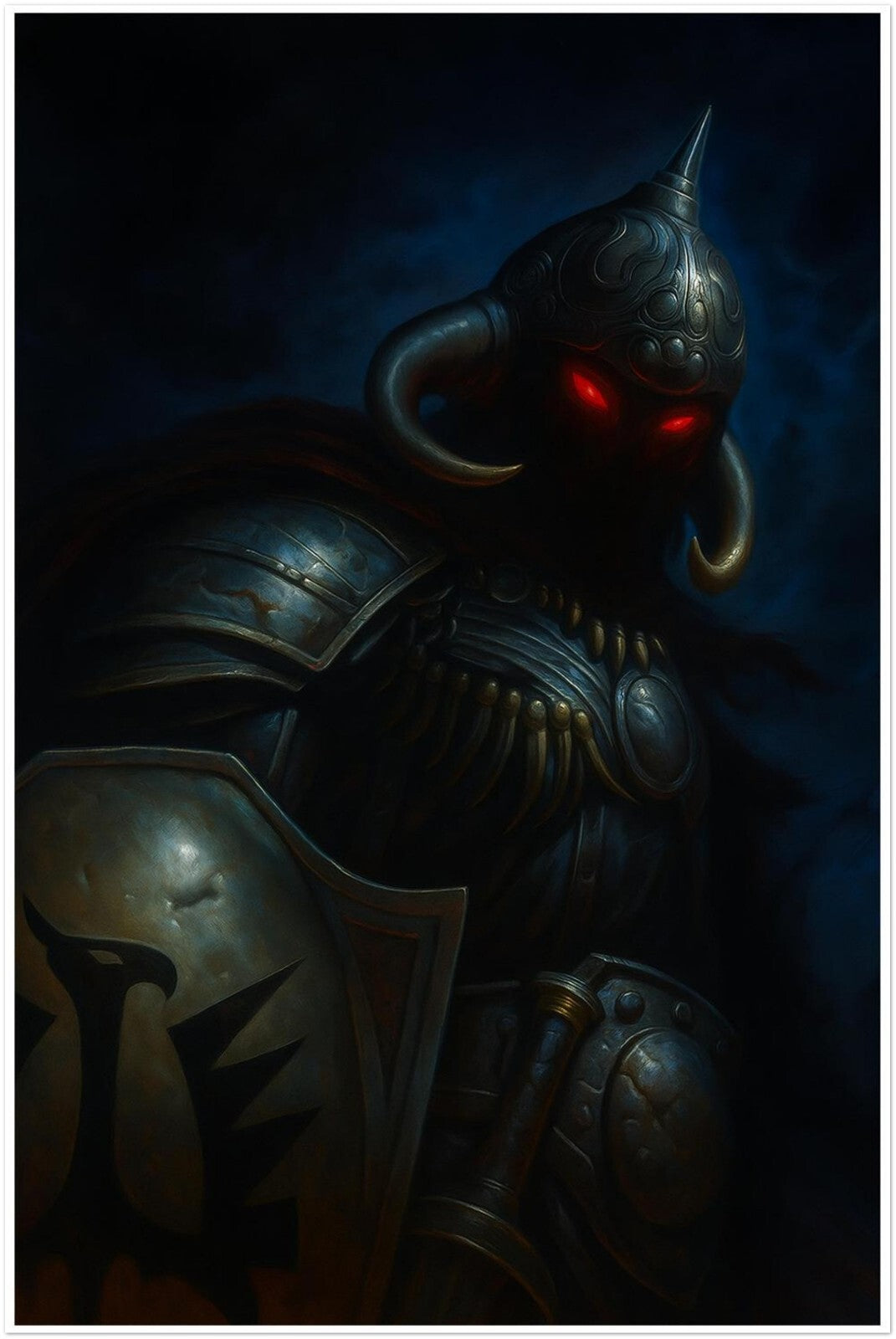 DEATH DEALER DARK KNIGHT HORNED HELMET RED EYES FANTASY POSTER