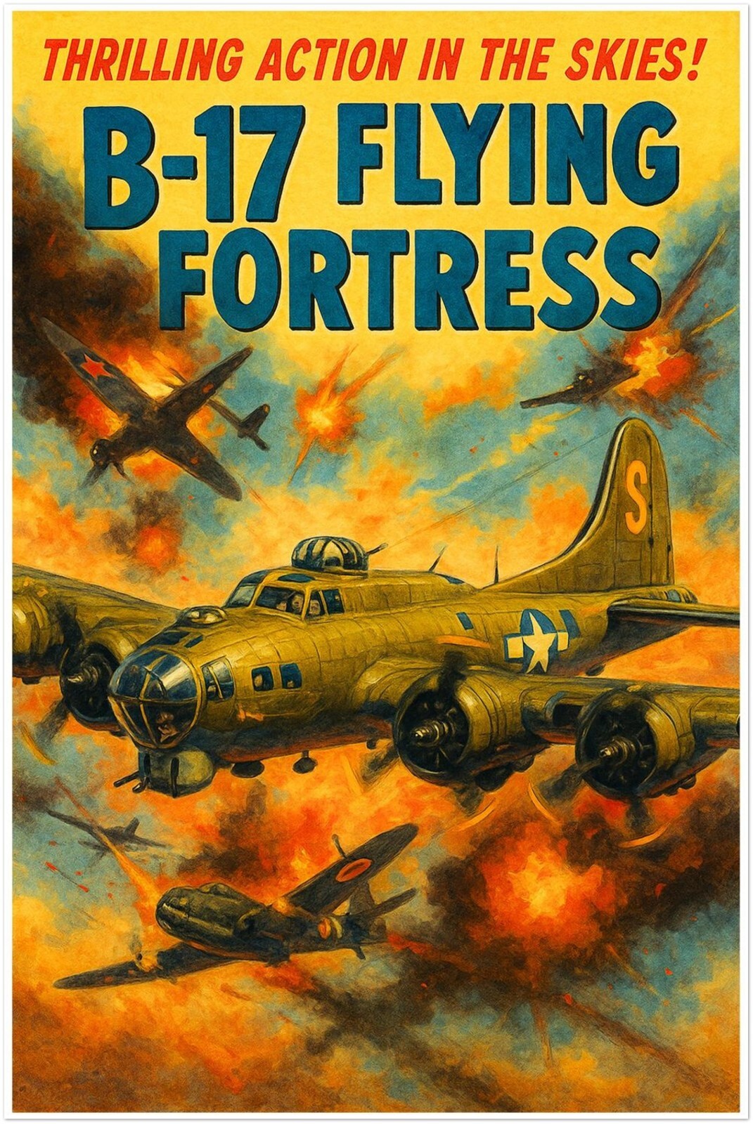 B-17 FLYING FORTRESS BOMBER POSTER - THRILLING ACTION - FREE SHIPPING