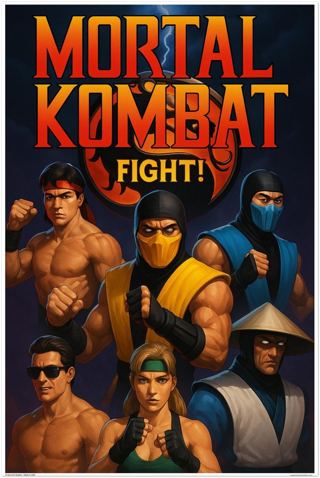 MORTAL KOMBAT POSTER - FIGHT SCORPION SUB ZERO RAIDEN JOHNNY CAGE SONYA ART