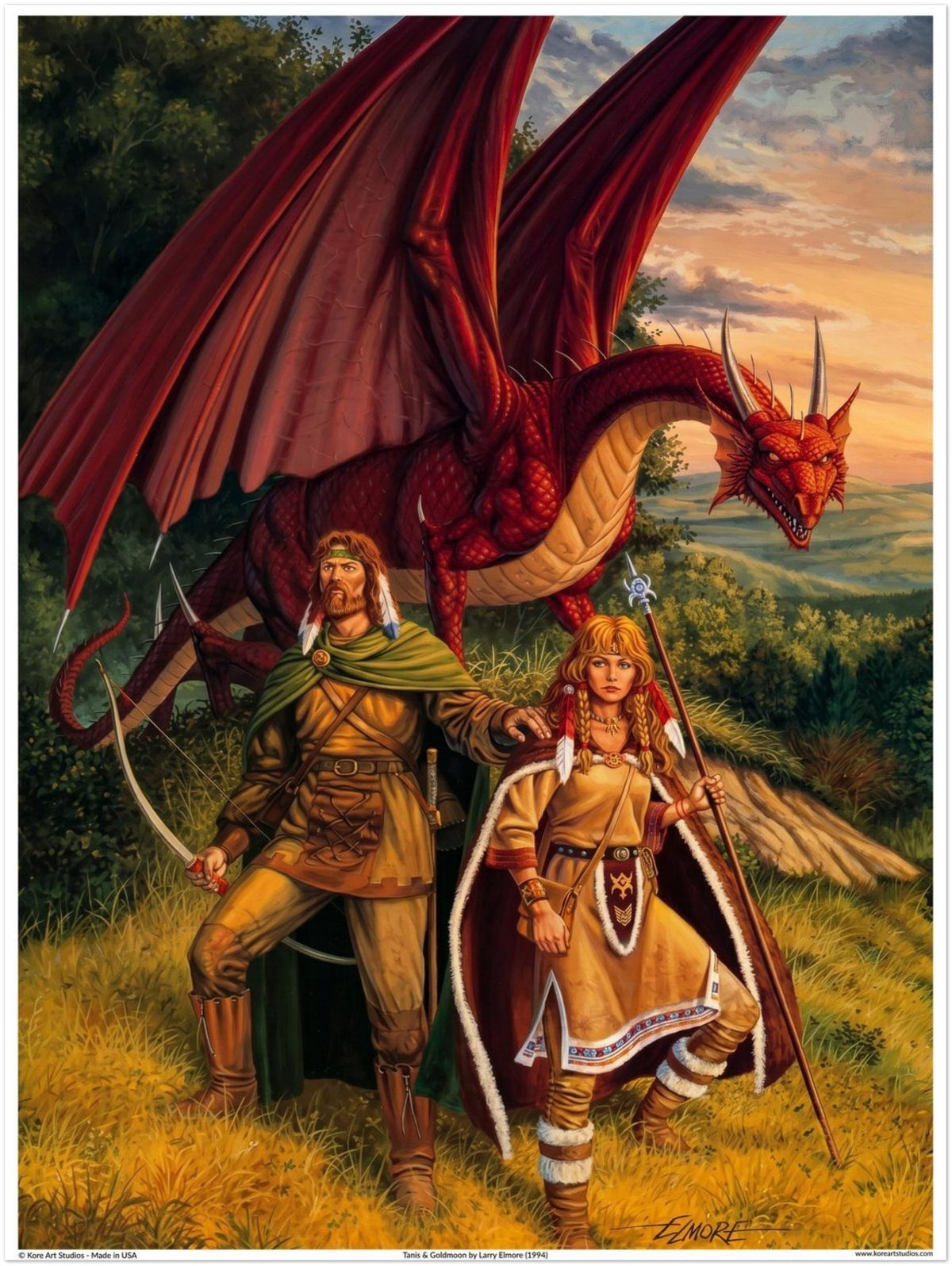 Dragonlance Tanis Goldmoon Red Dragon Fantasy Art Poster Larry Elmore AD&D