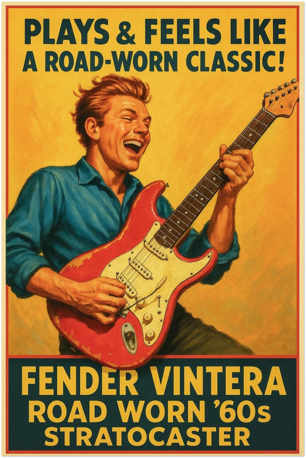 FENDER VINTERA STRATOCASTER POSTER – ROAD WORN ’60S GUITAR AD PRINT