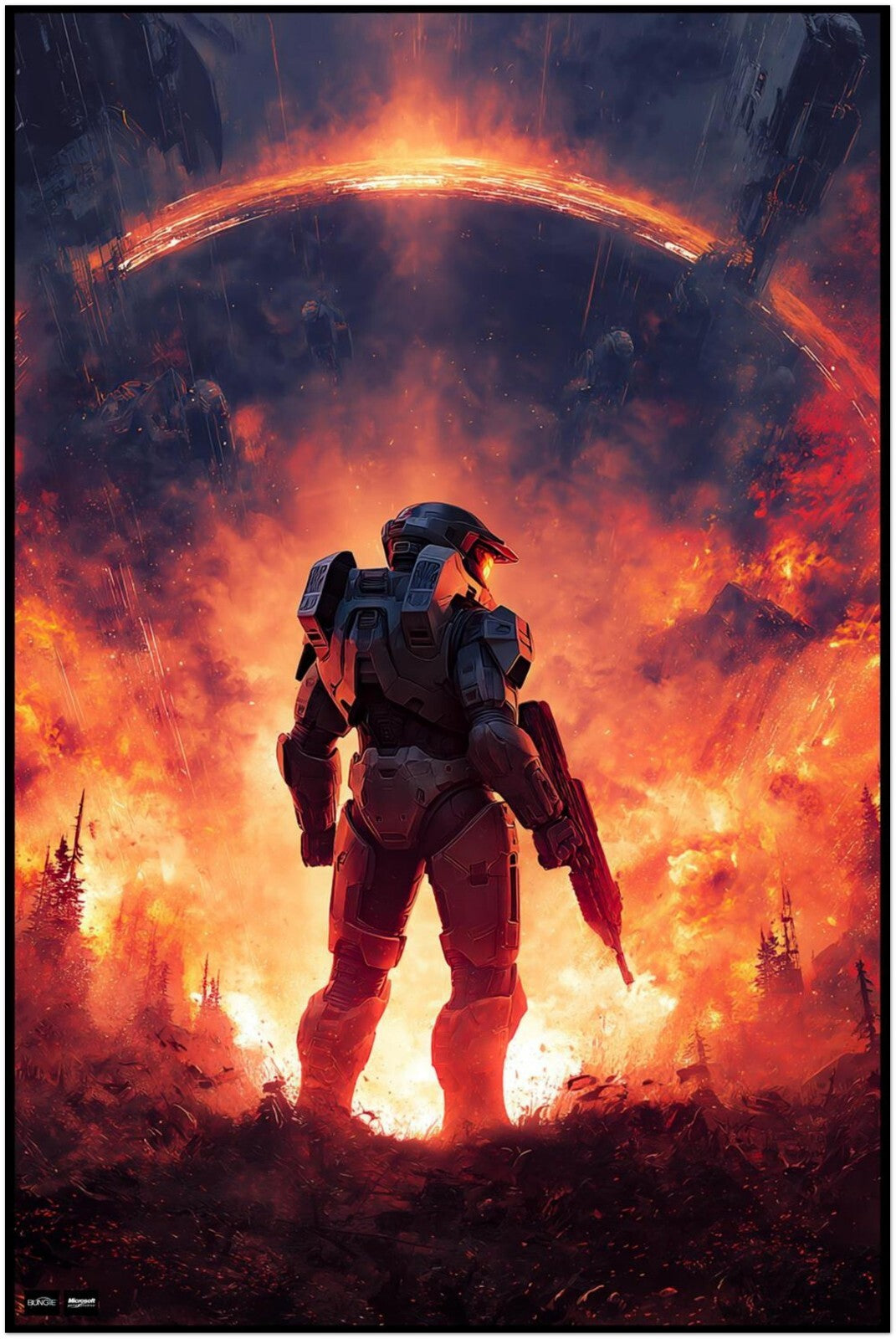 HALO POSTER MASTER CHIEF EXPLOSION ART TRIBUTE 2012 PRESS CONFERENCE EDITION