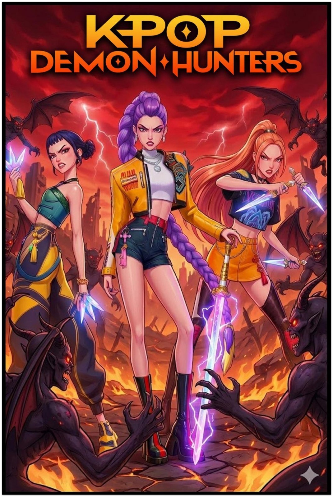 K-POP DEMON HUNTERS POSTER – ANIME KPOP GIRLS BATTLE WALL ART PRINT UNFRAMED