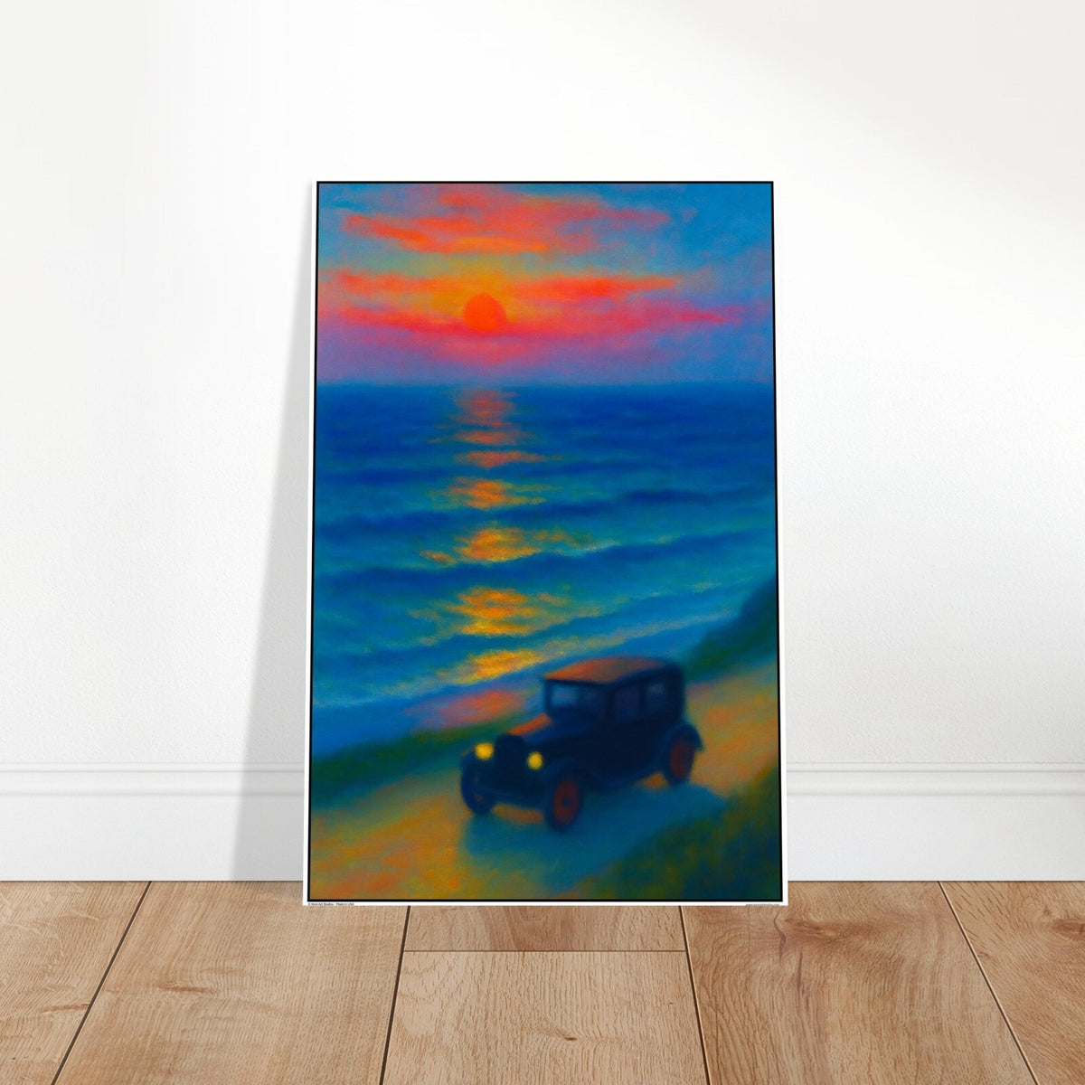 CLARICE BECKETT STYLE POSTER - OCEAN SUNSET CAR IMPRESSIONIST LANDSCAPE ART