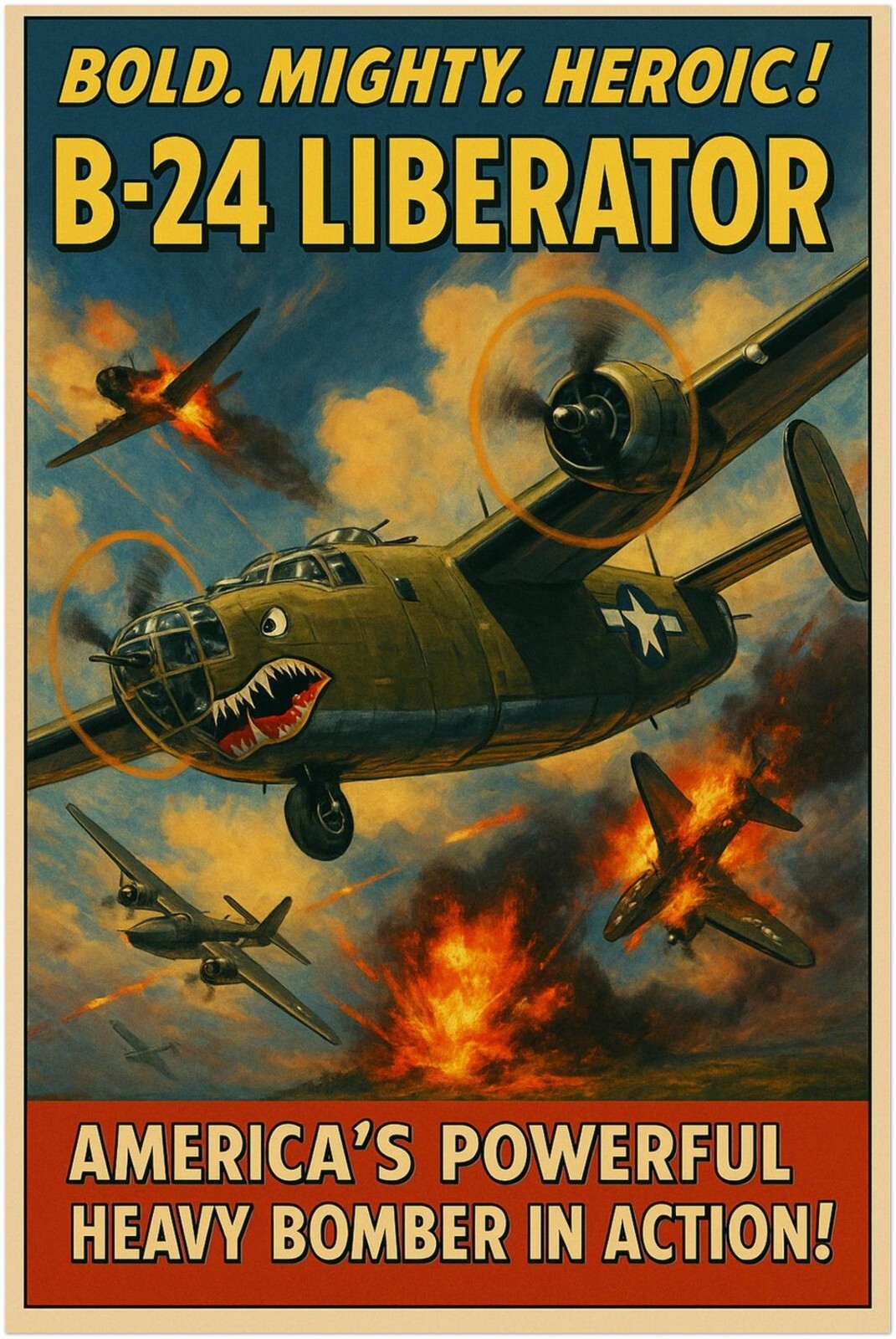 B-24 LIBERATOR BOMBER POSTER - SMASHING AERIAL ACTION - FREE SHIPPING