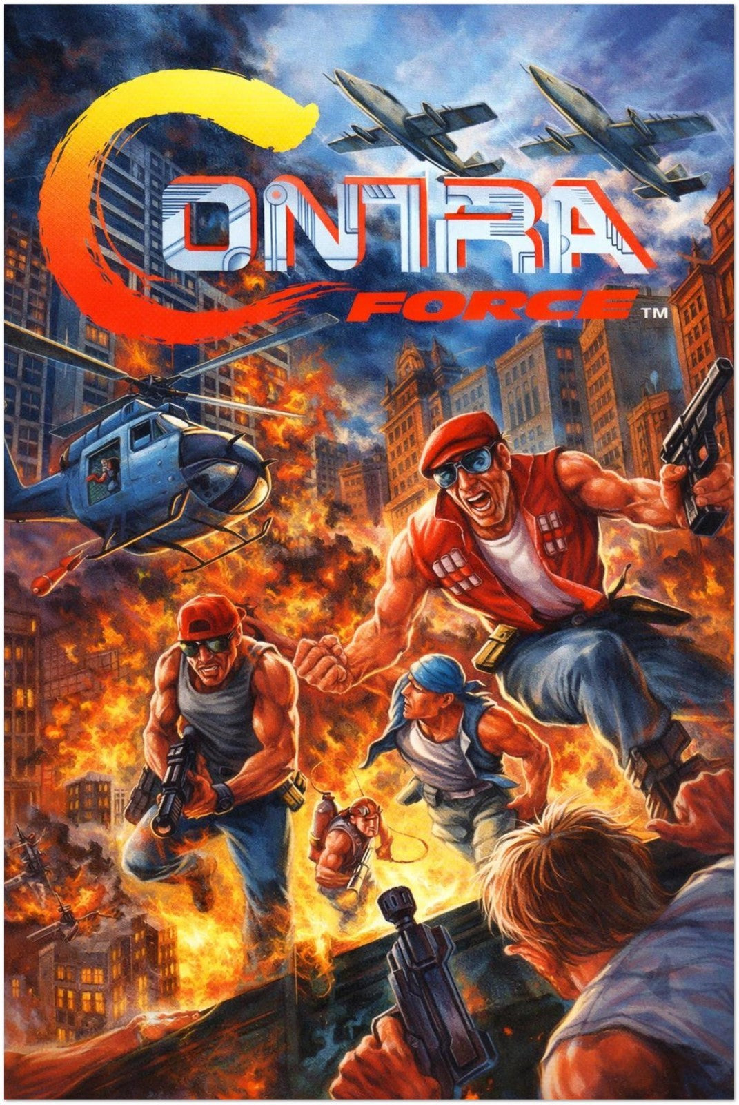 CONTRA FORCE POSTER NES GAME COVER ART EXPLOSIVE RETRO ACTION SHOOTER SCENE