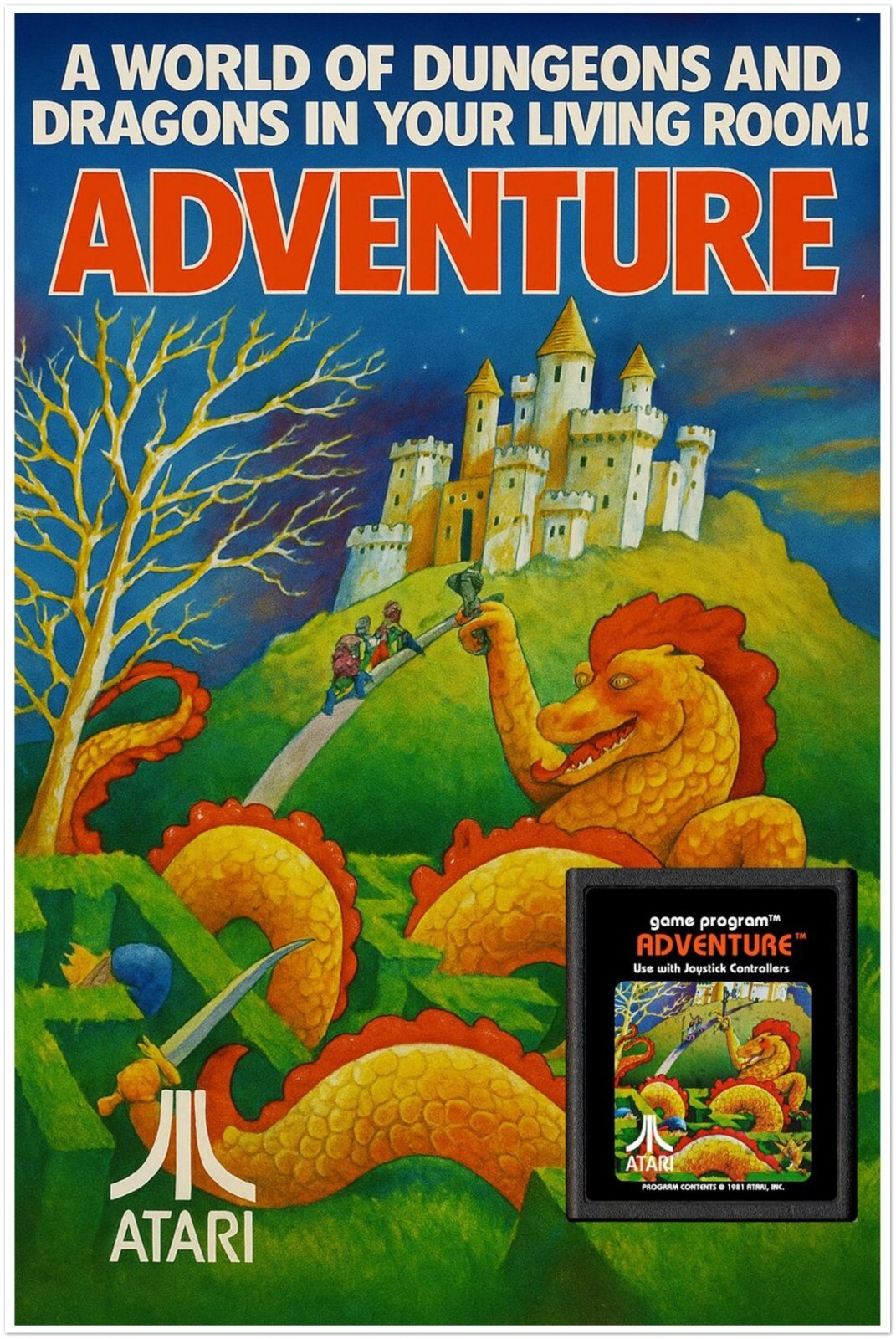 ADVENTURE ATARI POSTER - DUNGEONS & DRAGONS IN YOUR LIVING ROOM - GAME ROOM DECO