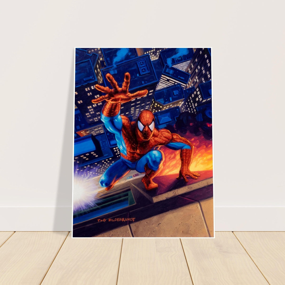 Spider-Man Poster – 1994 Hildebrandt Marvel Art – Rooftop Action Print 2