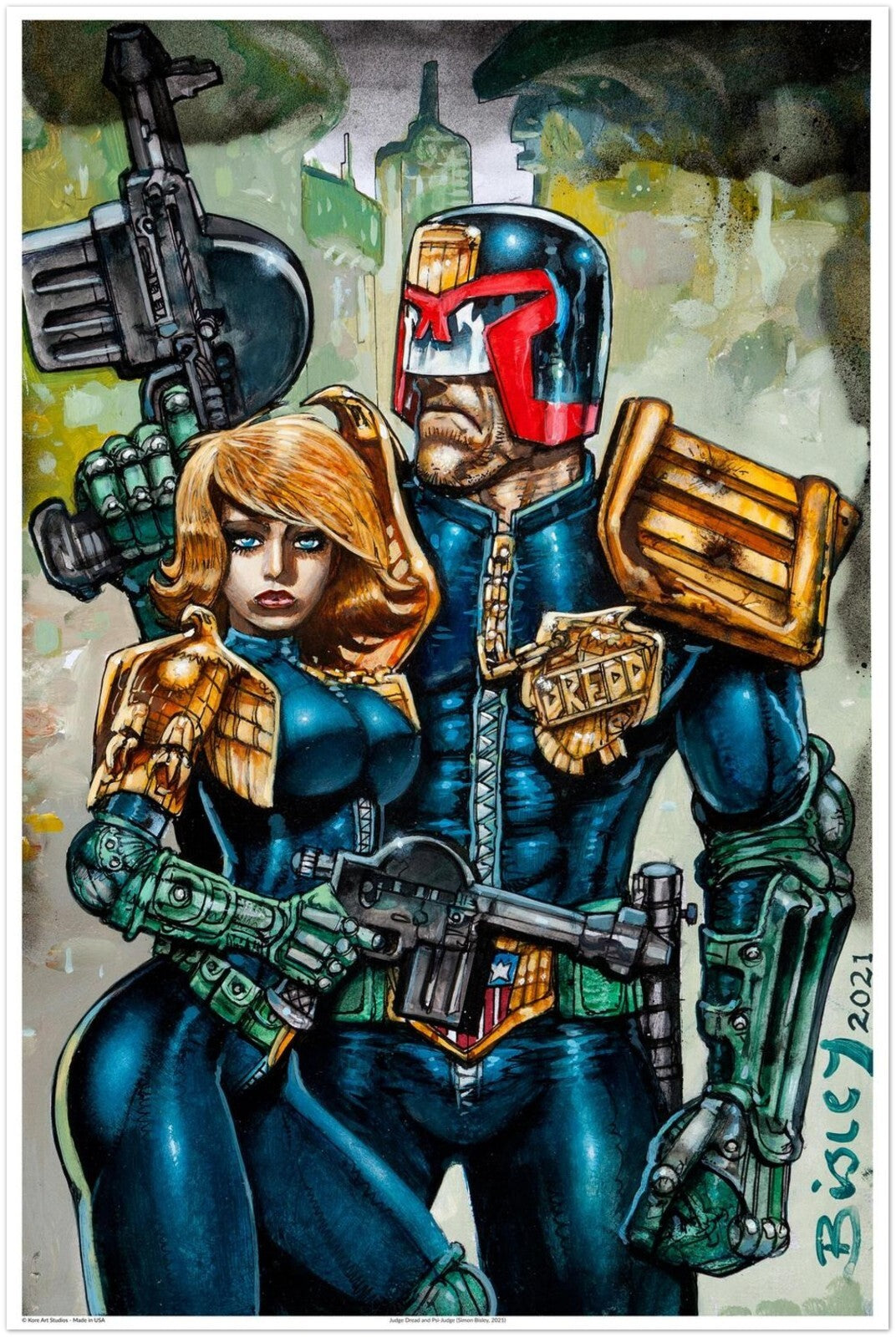 Judge Dredd & Psi-Judge Aluminum Poster – Re-Print of Simon Bisley’s 2021 Art