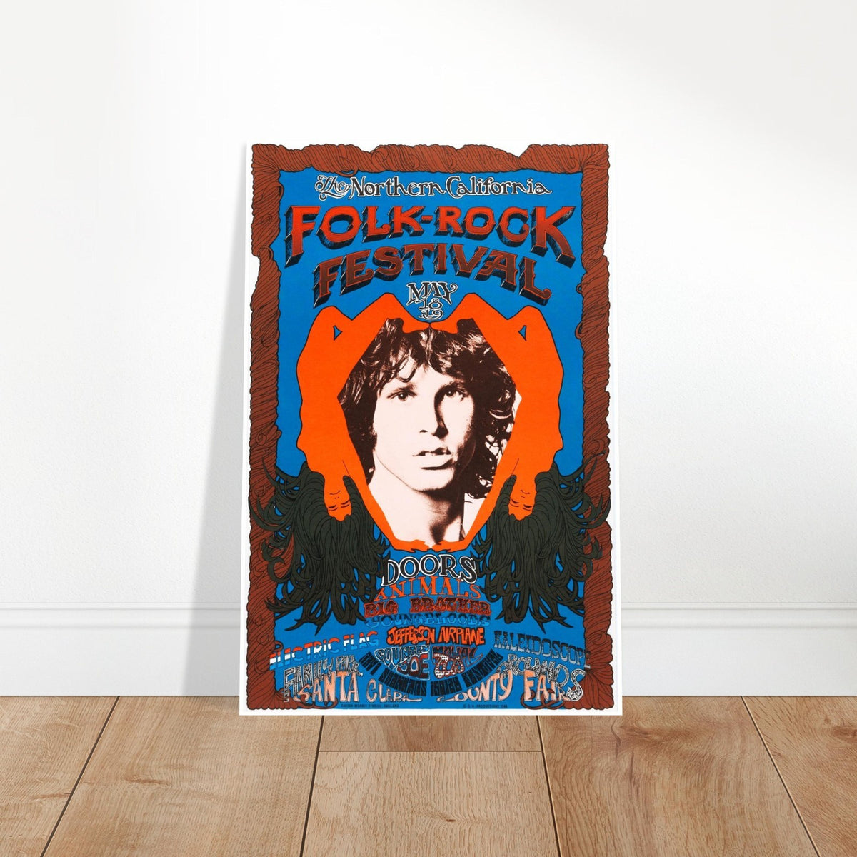 THE DOORS 1968 FOLK-ROCK FESTIVAL POSTER - JIM MORRISON PSYCHEDELIC CONCERT ART 2