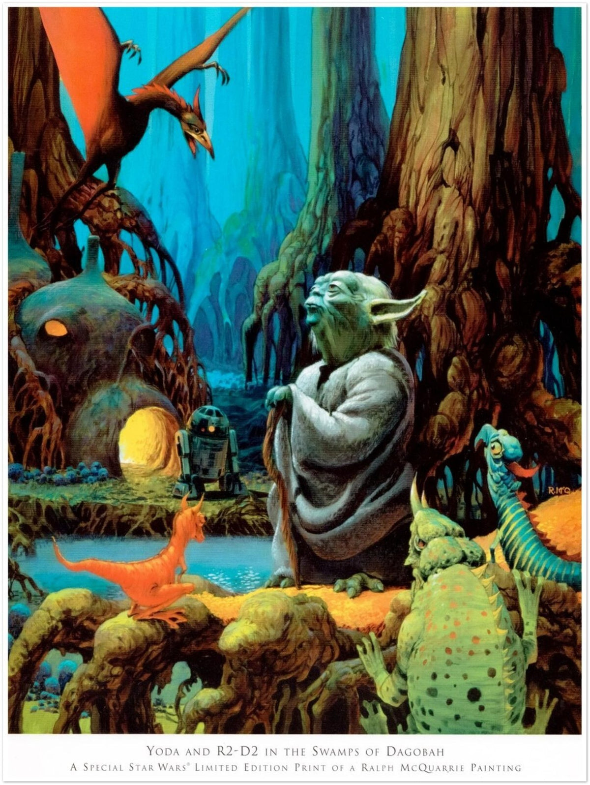 RALPH MCQUARRIE POSTER - YODA R2-D2 SWAMPS DAGOBAH STAR WARS ART