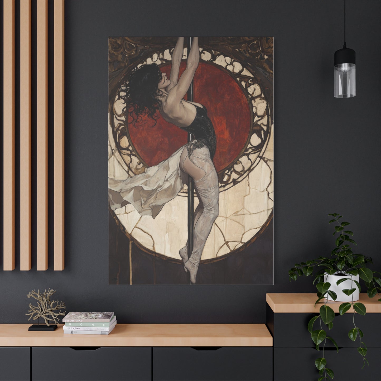 Pole Dancer Hanging Canvas Print – Elegant Gothic Fantasy Art, Matte Stretched Canvas