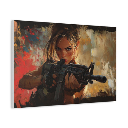 Intense Warrior Woman with Rifle – Girls & Guns Kore Series Canvas Art