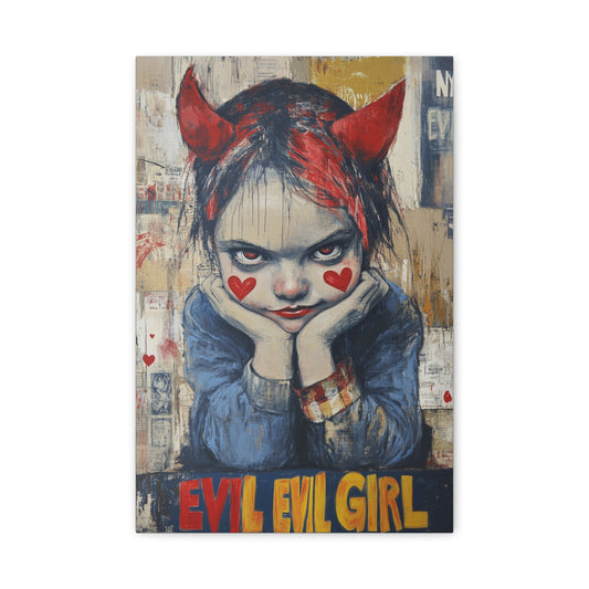 Evil Evil Girl Canvas Print – Dark Urban Gothic Art, Grunge Aesthetic, Matte Stretched Canvas