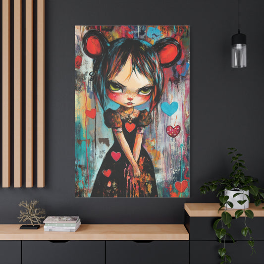 Angry Cute Evil Girl Canvas Print – Dark Whimsical Fantasy Art, Matte Stretched Canvas