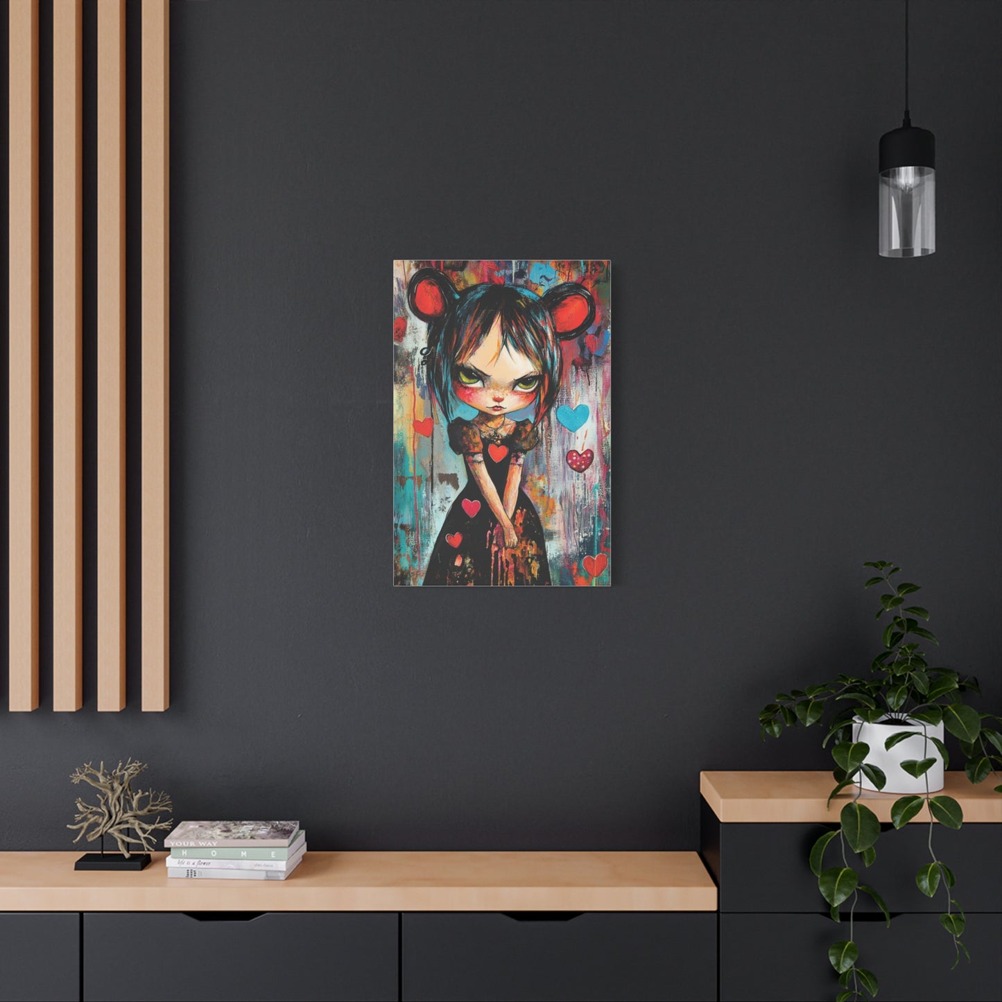 Angry Cute Evil Girl Canvas Print – Dark Whimsical Fantasy Art, Matte Stretched Canvas