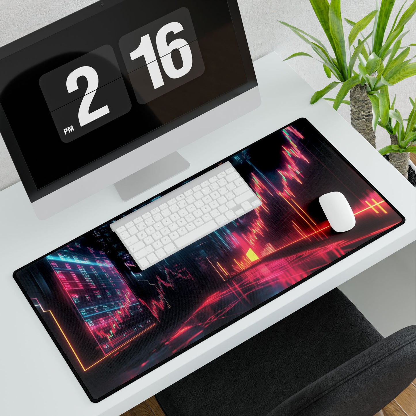 Stock Market Graphs & Lights Desk Mat / Mouse Pad – 31.5"x15.5", Futuristic