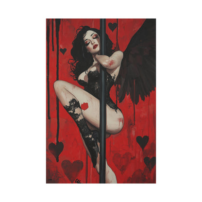 Dark Angel Pole Dance Canvas Print – Gothic Sensual Fantasy Art, Matte Stretched Canvas