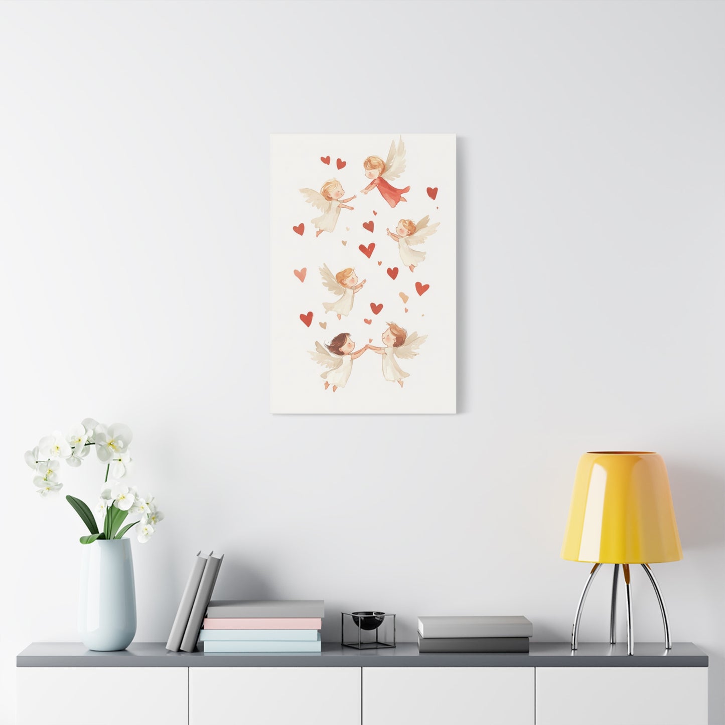 Angels Canvas Art – Whimsical Heavenly Scene with Cherubic Angels, Matte Stretched Canvas