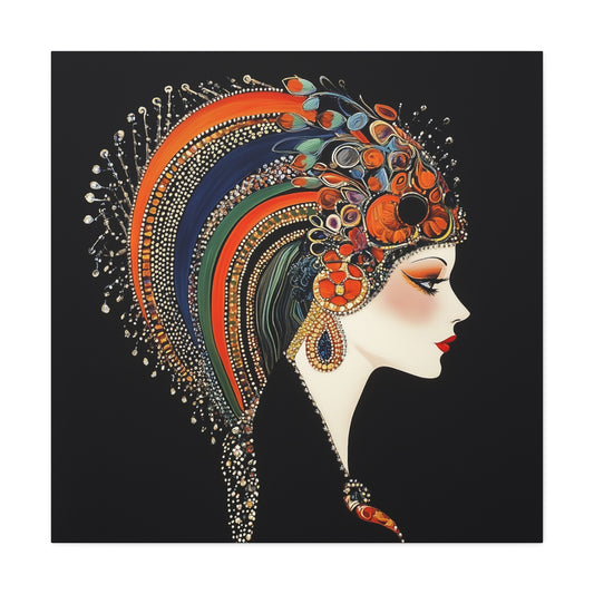 Erté Inspired – "Opulent Muse" Square Canvas Art