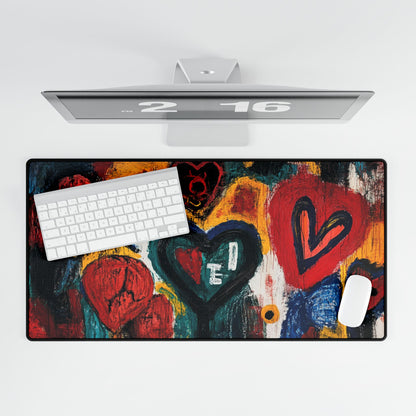 Colorful Hearts Desk Mat / Mouse Pad – 31.5"x15.5", Abstract Love Art