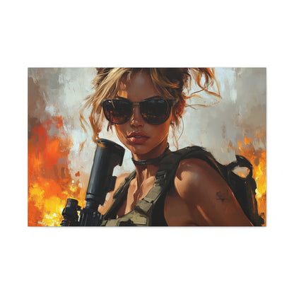 "Firestorm Operative" – Girls & Guns Kore Series Fierce Warrior Canvas Art