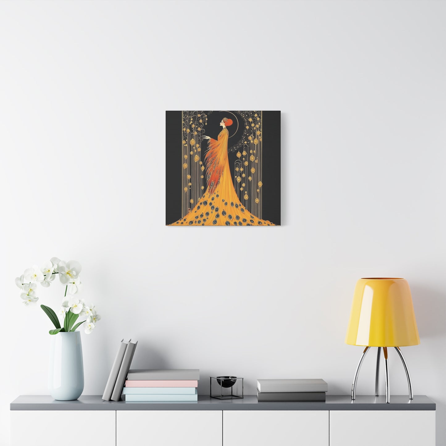 Erté Inspired – "Golden Radiance" Square Canvas Art