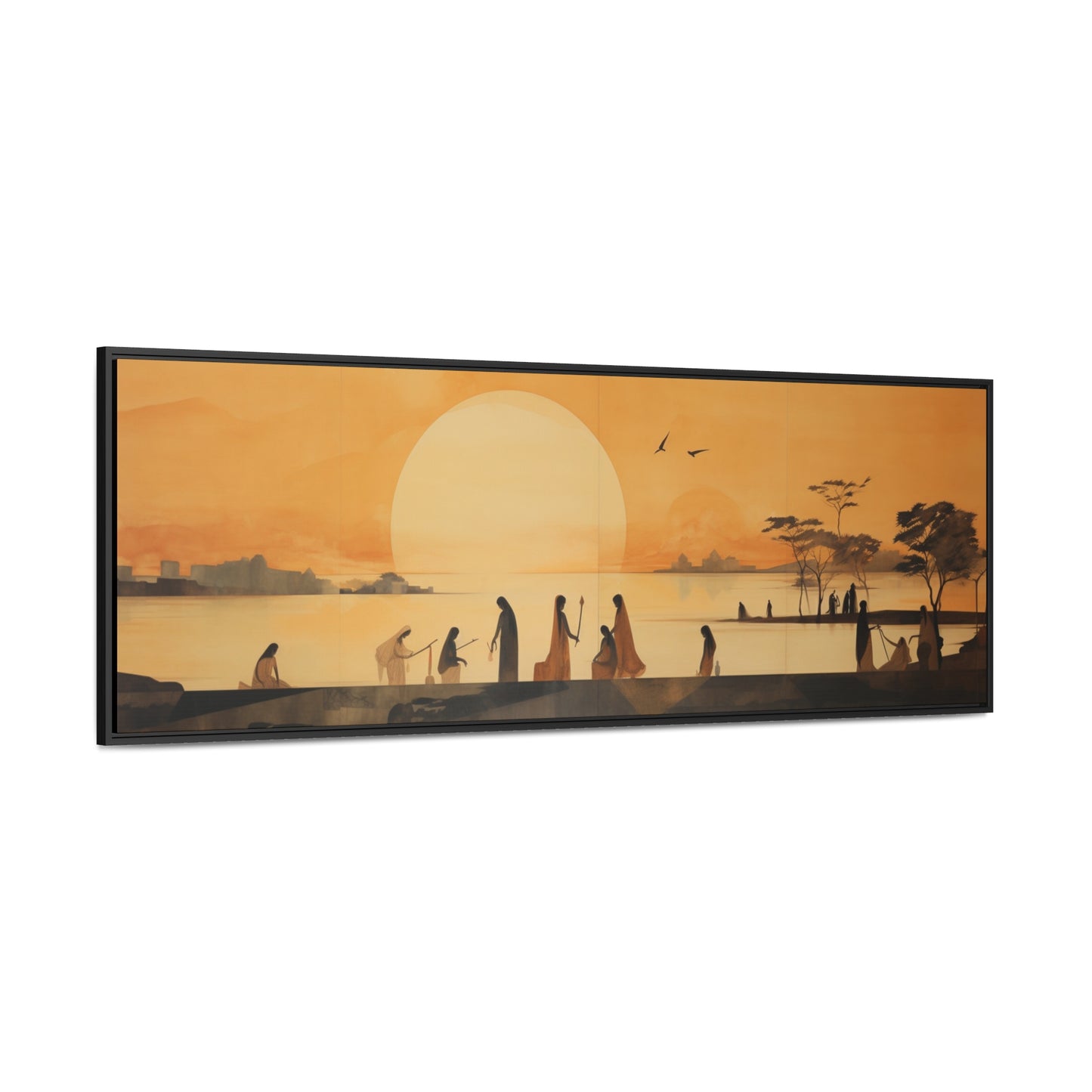 Abanindranath Tagore Inspired – Serene River Scene & Ethereal Sunset | Elegant Wide Canvas Ar