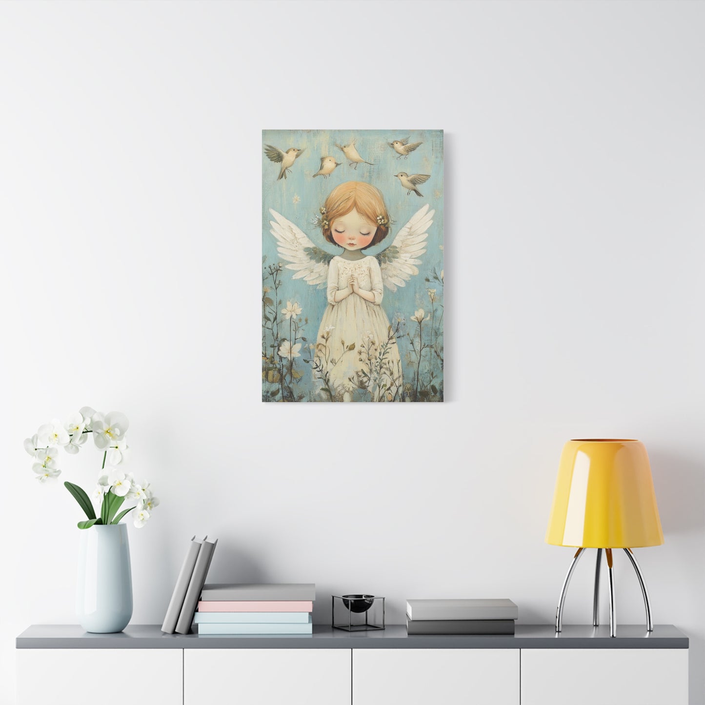 Angel Canvas Art – Soft Pastel Fantasy Illustration, Matte Stretched Canvas