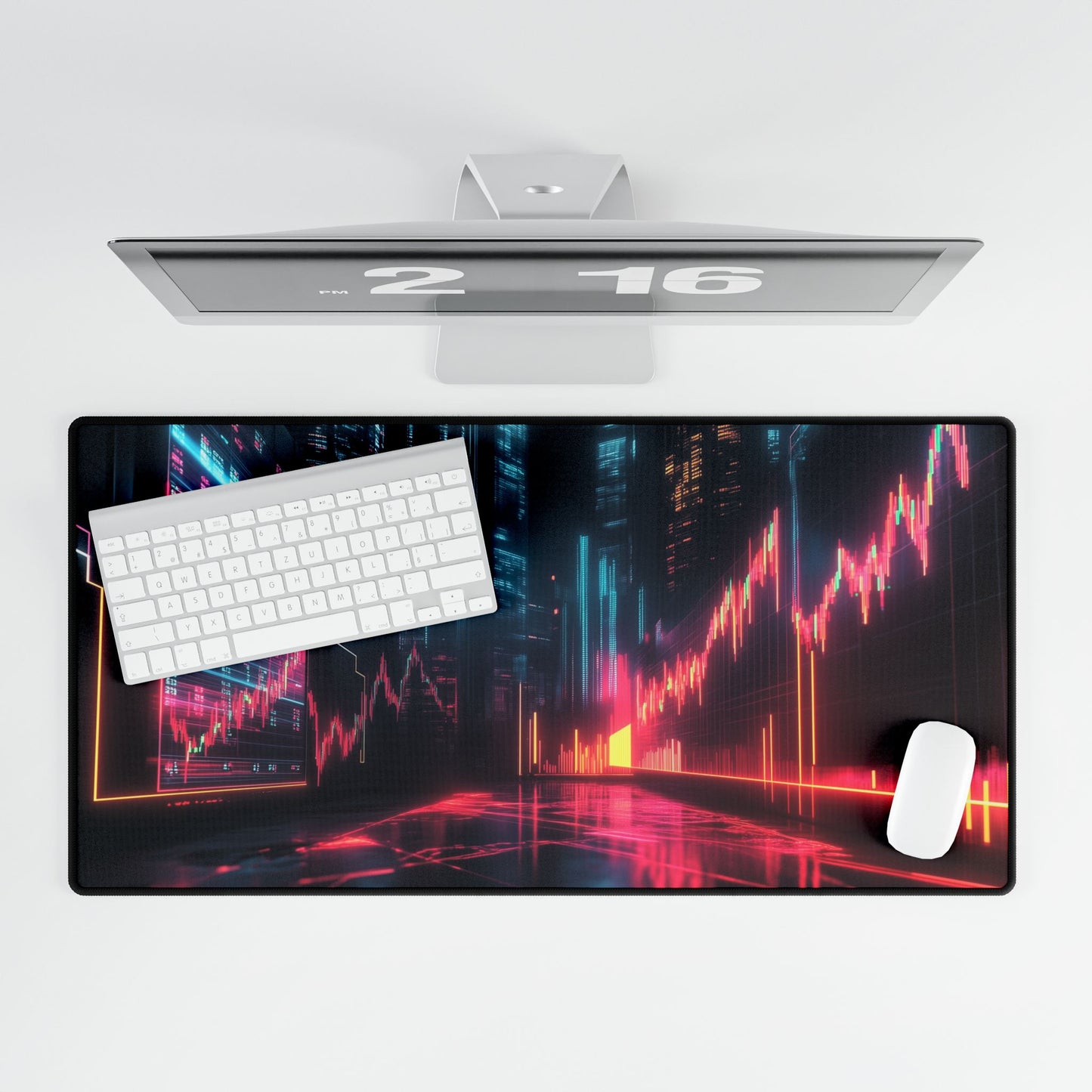 Stock Market Graphs & Lights Desk Mat / Mouse Pad – 31.5"x15.5", Futuristic