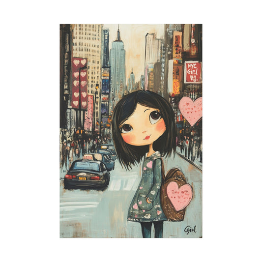 Girl Love and NYC Canvas Art III – Whimsical Cityscape with Floating Hearts