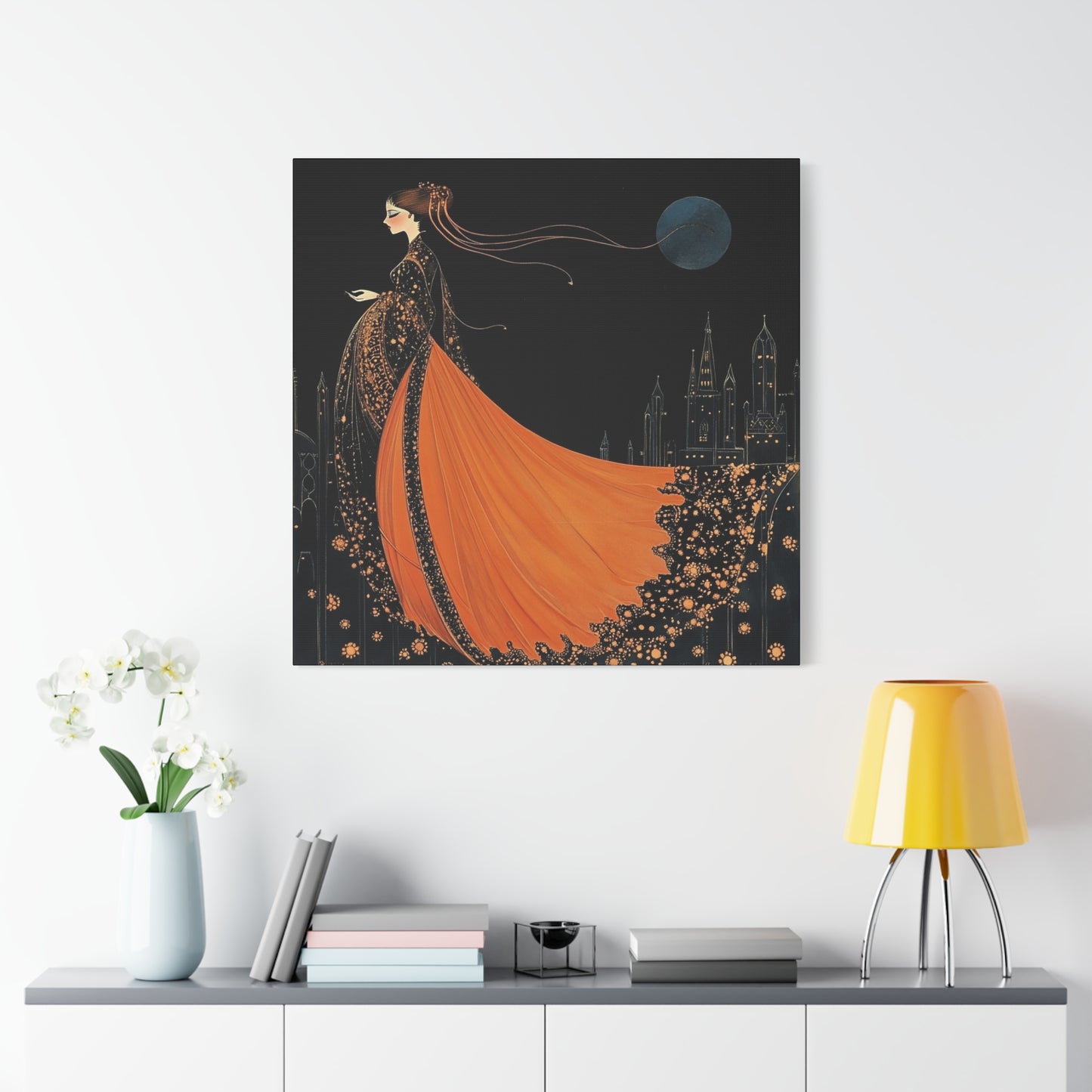 Erté Inspired – "Moonlit Elegance" Square Canvas Art