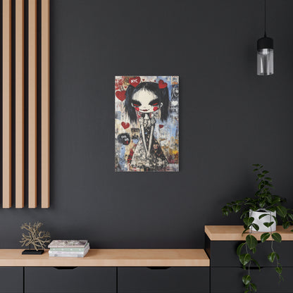 NYC Evil Girl Canvas Print – Gothic Street Art with Dark Aesthetic, Matte Stretched Canvas