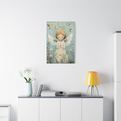 Angel Canvas Art – Soft Pastel Fantasy Illustration, Matte Stretched Canvas