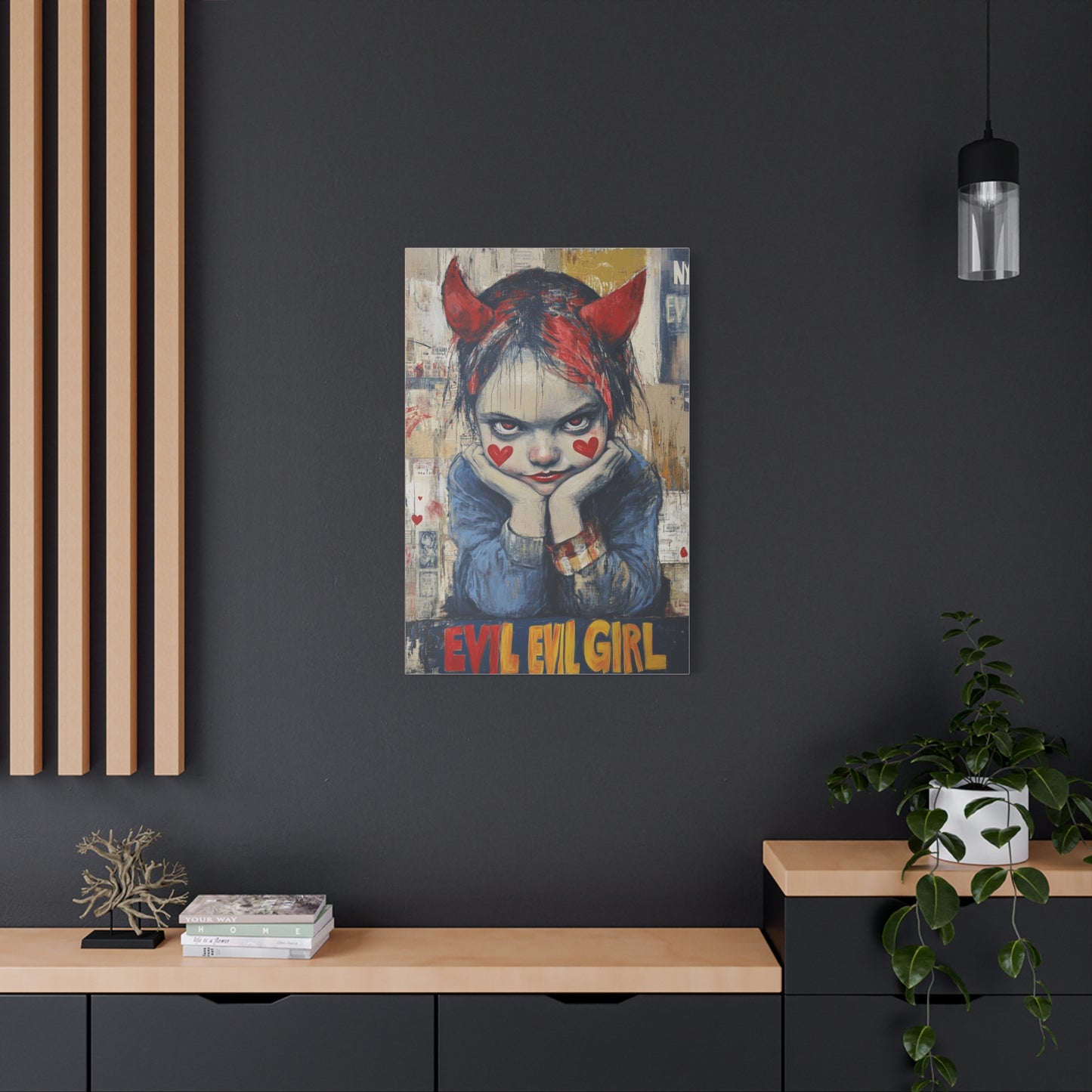 Evil Evil Girl Canvas Print – Dark Urban Gothic Art, Grunge Aesthetic, Matte Stretched Canvas