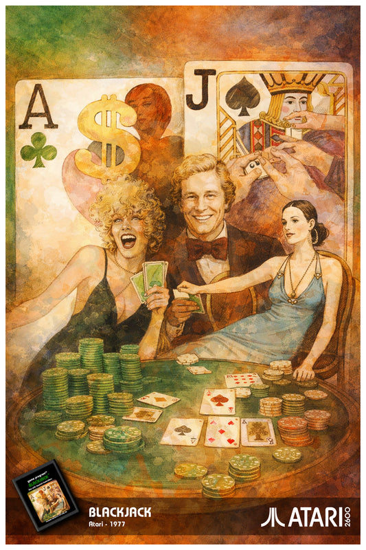ATARI 2600 - BLACKJACK POSTER - VINTAGE CASINO VIDEO GAME ART (1977)