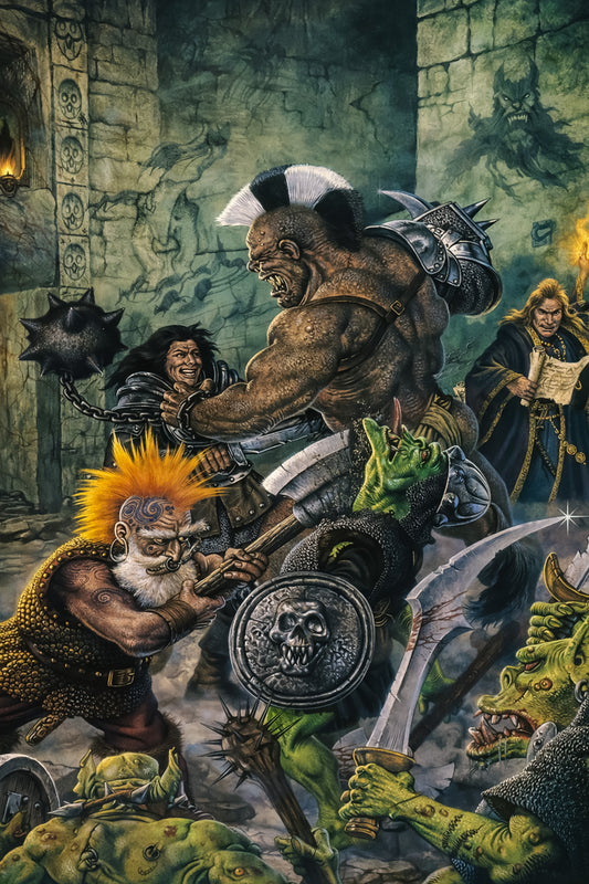 GAMES WORKSHOP - WARHAMMER FANTASY ROLEPLAY POSTER - DUNGEON BRAWL COVER ART - KORE ART STUDIOS