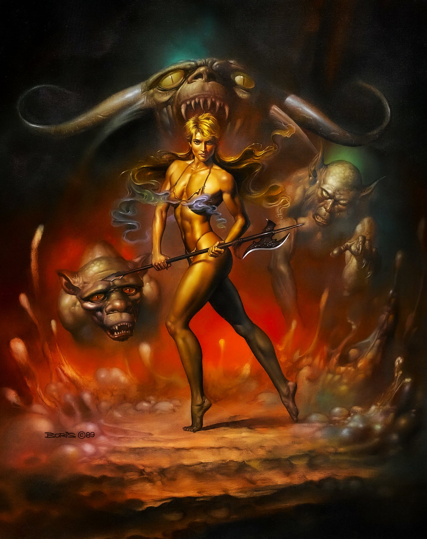 Boris Vallejo - Alpnu Poster - Fantasy Warrior Woman With Demons - 1989 Painting Reproduction