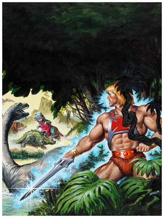 EARL NOREM POSTER - HE-MAN AND DINOSAURS - PREHISTORIC MASTERS OF THE UNIVERSE ART