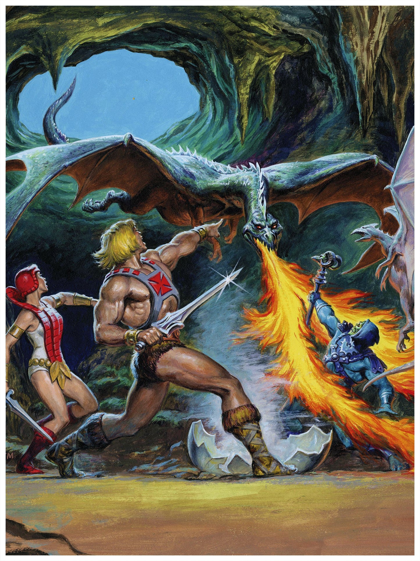 EARL NOREM POSTER - HE-MAN VS DRAGON - MASTERS OF THE UNIVERSE CAVE BATTLE ART