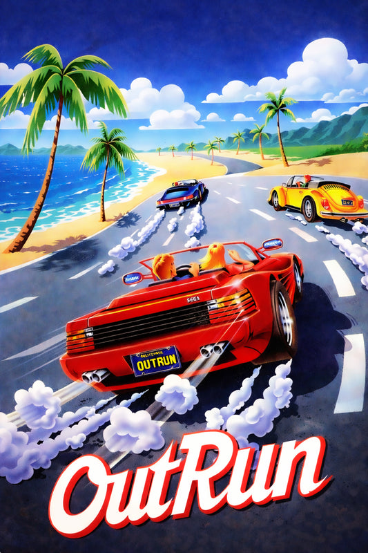 Out Run Sega Genesis Poster, Classic Arcade Racing Game Wall Art