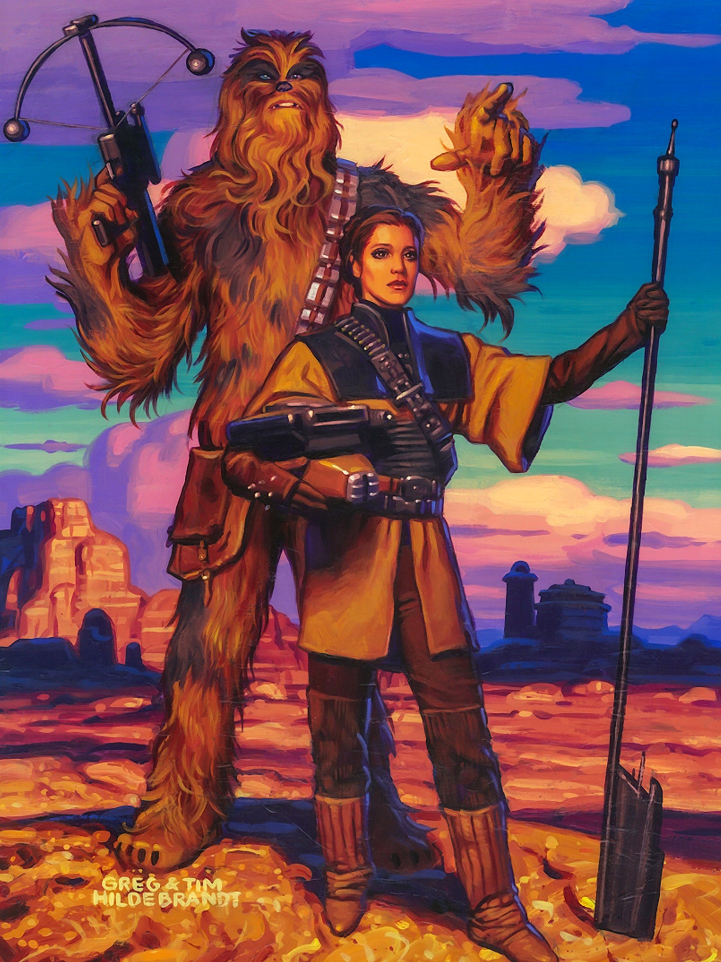 Greg & Tim Hildebrandt - Princess Leia And Chewbacca Poster - Star Wars Fan Art - Desert Resistance Scene
