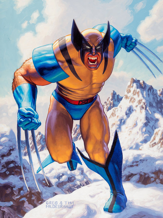 Greg & Tim Hildebrandt - Wolverine In Snow Mountains Poster - Marvel Comics Fan Art - Classic Yellow Suit