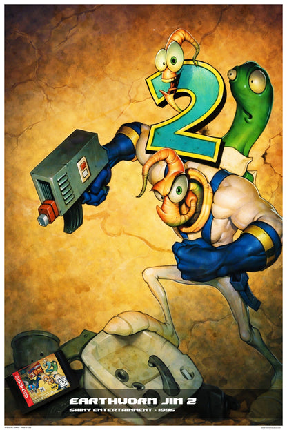 Cartoon character with a gun and number 2 on a textured brown background