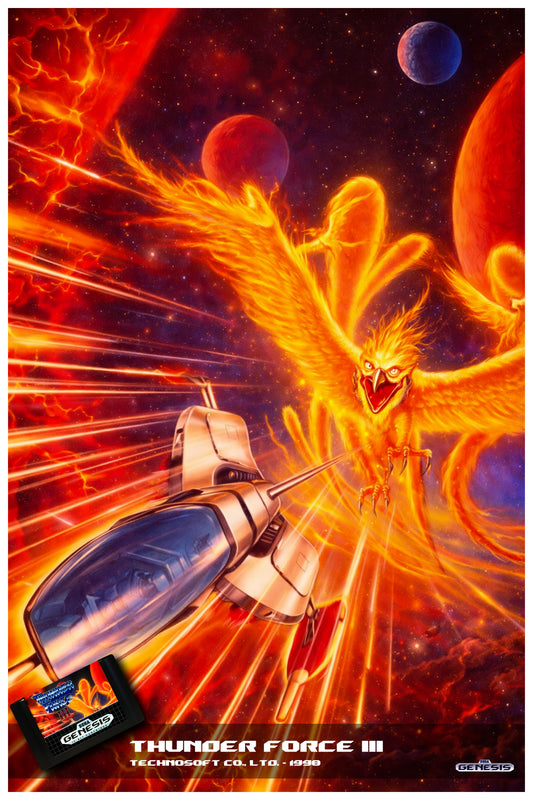 THUNDER FORCE III POSTER - SEGA GENESIS COVER ART - 1990 SPACESHIP SHOOTER PRINT
